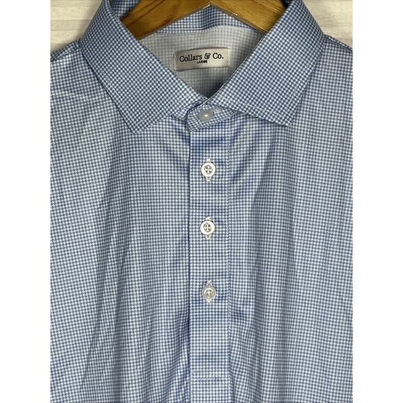 Collars & Co Polo Shirt Mens L Blue Houndstooth Performance Golf Dress Collar - Picture 3 of 8